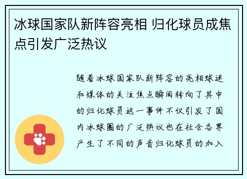 冰球国家队新阵容亮相 归化球员成焦点引发广泛热议