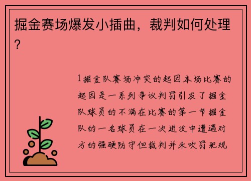 掘金赛场爆发小插曲，裁判如何处理？